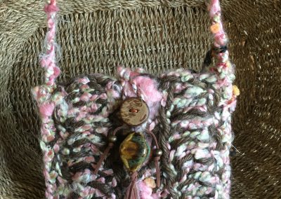5. B Small Brown and Pink Crocheted Hand Bag