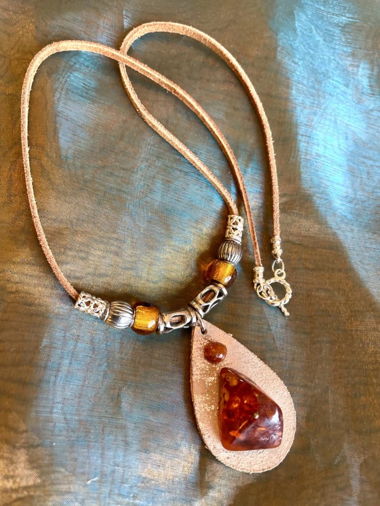 PLS 19 Baltic amber chunk on silver leather, 54 cm leather cord $38